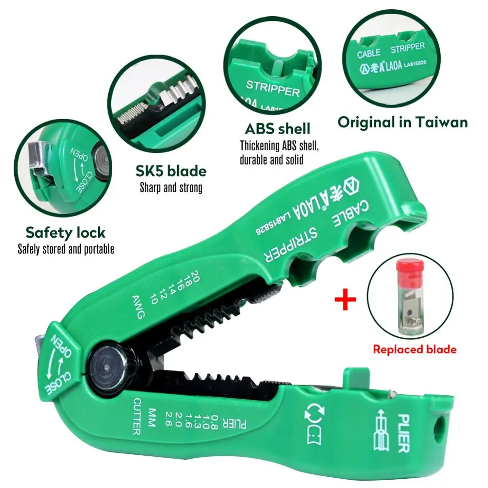 LAOA multifunction wire cutter cable stripper line wire stripping crimp tool mini portable hand tools 0.8-2.6mm  LA815826