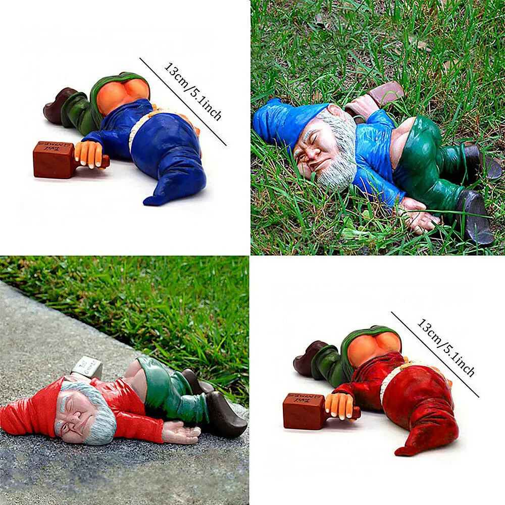 Drunk Gnome Patio Ornament Garden Funny Rude Drunken Disorderly Statue Figurine DIY Decor YCY1051