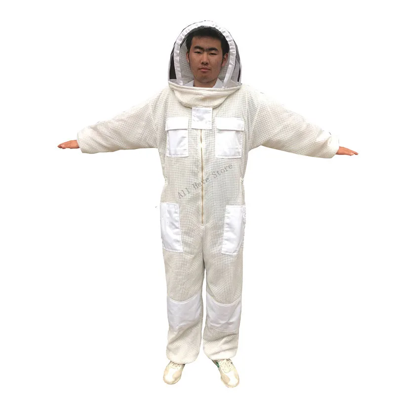 1set beekeeping suit white 3-layer mesh bee suit Metal zipper beekeeping suit for beekeeper apiculture tool Beekeeping equipment