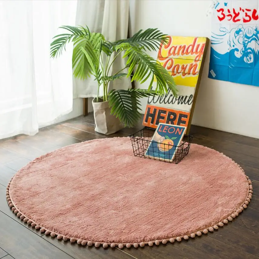 

Nordic Round Rug Carpets For Living Room Pink Rugs With Ball Tassels Round Rugs For Bedroom Modern Computer Chair Mat Study Room