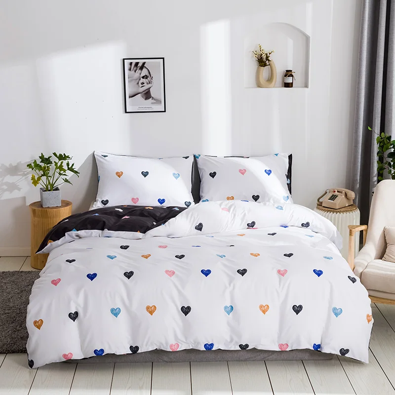 

Heart Love Duvet Cover Set Pillowcases Girls Women Kids Cute Bedding Sets Bedclothes White Black 2 Side Twin Queen King Size