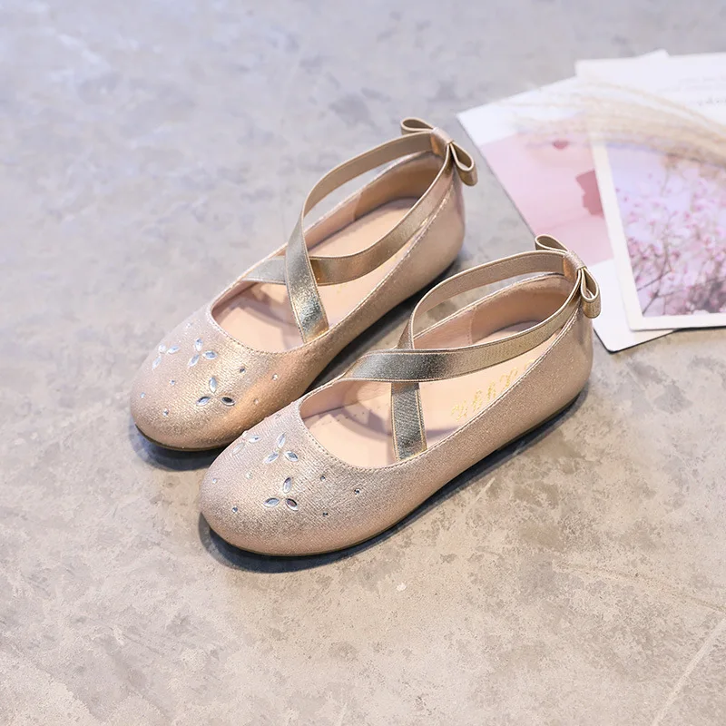 Kid Shoes 2021 New Autumn Girls Brand for Baby Stud Rhinestone Children Princess Sandal Party Dance Ballet Soft Sole Solid Flats