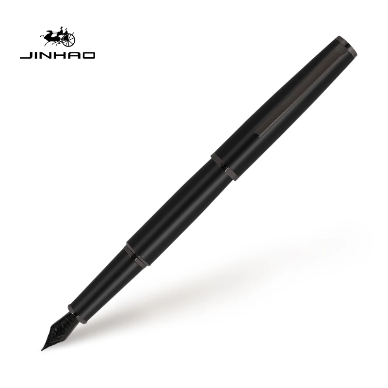 Jin Hao 95 Metal Black Fountain Pen Stainless Steel Ink Pen Bent (Curved) 1.0mm/F Nib Office Business Writing Ink Gift Pen