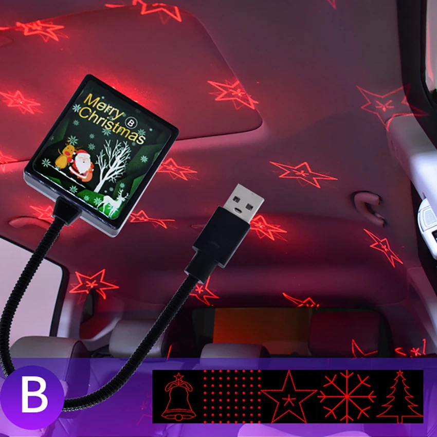 عيد الميلاد كشاف ضوئي ضوء النجوم كشاف ضوء ، الصوت المنشط ، USB ليلة ضوء زينة للمنزل غرفة السيارة الطرف