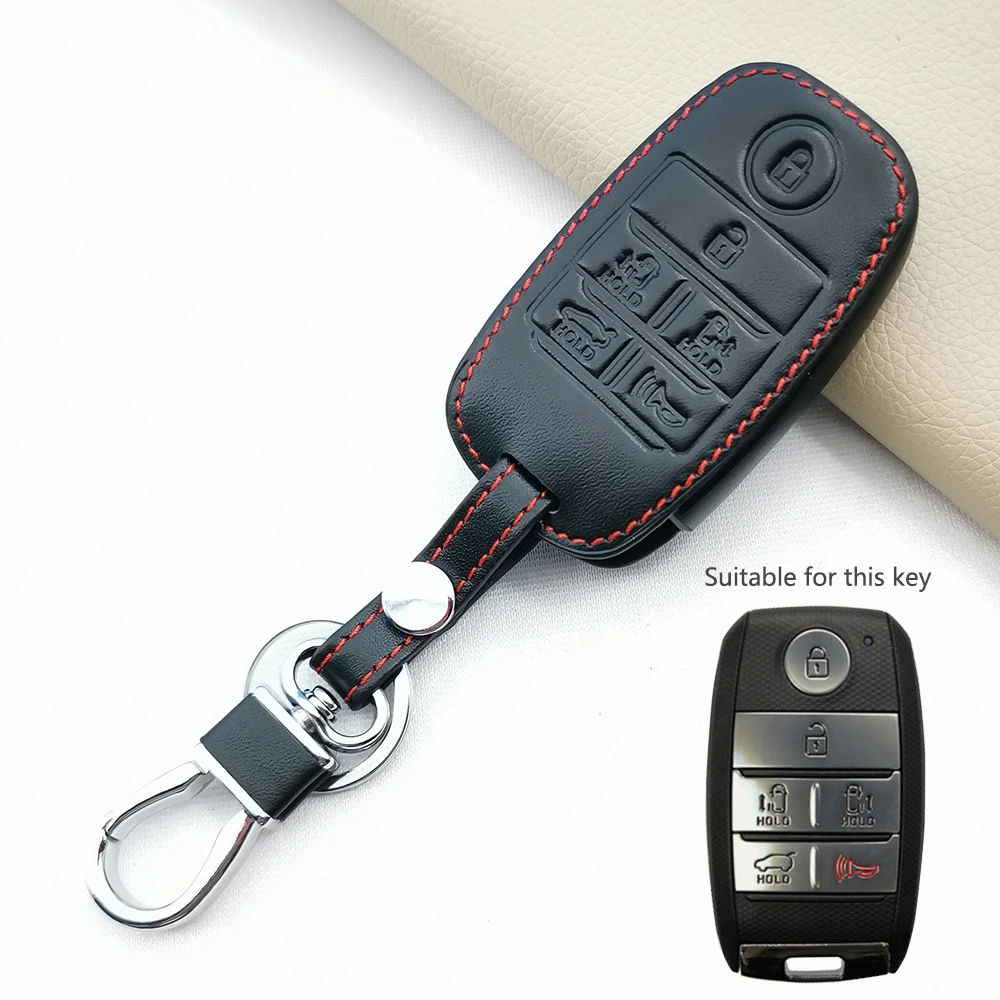 

Genuine Leather Key Case Cover For Kia Sedona/Grad/Carnival/Sorento L580, 2/3/46 Button Smart Remote Control Key Bag Accessories