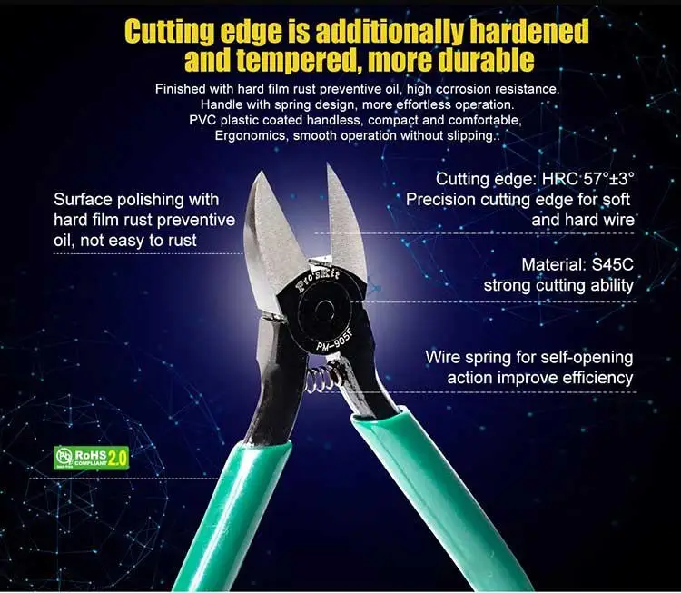 Pro\'sKit PM-905F Precision Cutting Pliers Durable Diagonal Beading Cable Wire Side Cutter Cutting Pliers Hand Tools set