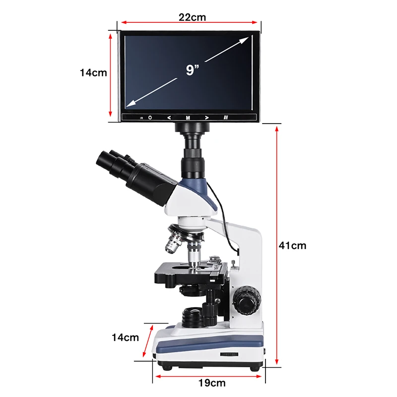 Professional blood cells 5MP Digital Trinocular HD biological Lab Microscope USB LED + electronic eyepiece +9-inch LCD+Metal box