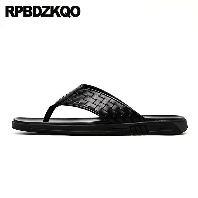 Shoes Flat Slides Soft Casual Men Sandals Leather Summer Slippers Woven Flip Flop Designer High Quality 2021 Slip On Italian