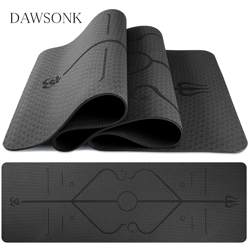 Yoga Mat TPE Material Body Position Line Non-slip Odorless Fitness Dance Pilates Fitness Gymnastics Meditation 183*61 * 0.6cm.