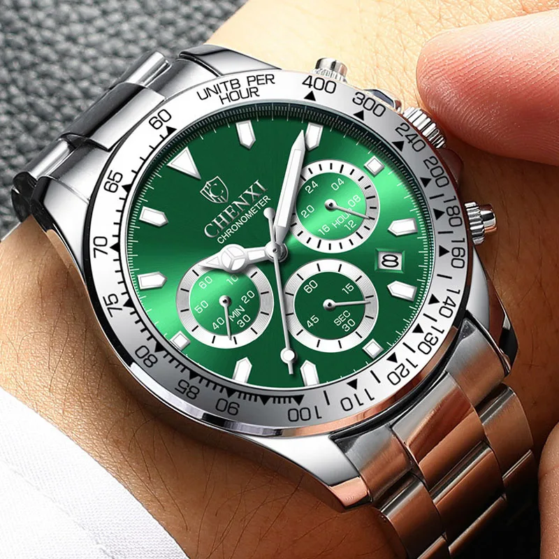 

2020 CHENXI Men Watches Fashion Green Dial Luminous Hands Chronograph Quartz Wristwatches Men Casual Sports Watches Reloj Hombre