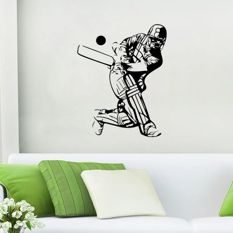 Cricket Sport Player Wall Sticker Home Decor Kids Children Art Murals Vinyl Removable Living Room Bedroom Decoration