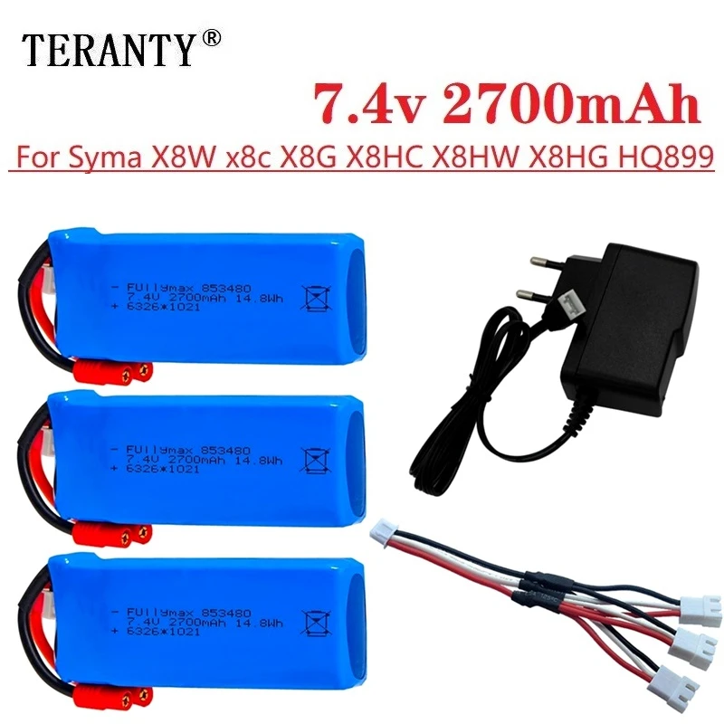 7.4V 2700mAh Rechargeable Lipo battery with 7.4V USB Charger for Syma X8C X8W X8G X8 RC Drones Quadcopter Spare Parts 2S 903480