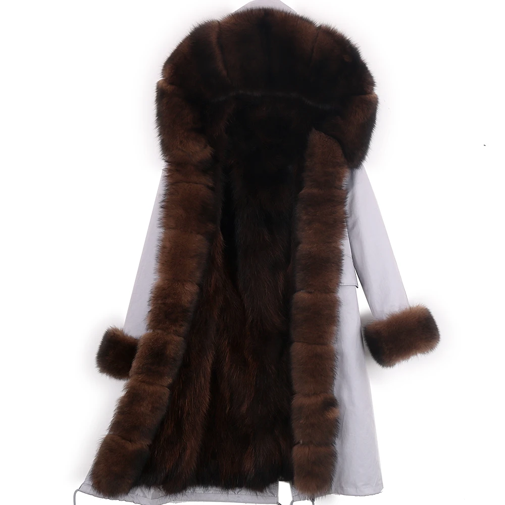 X-Long Streetwear Winter Women Natural Fur Jacket Real Fox Fur Coat Thick Warm Parka Raccoon Fur Lining Outerwear Detachable