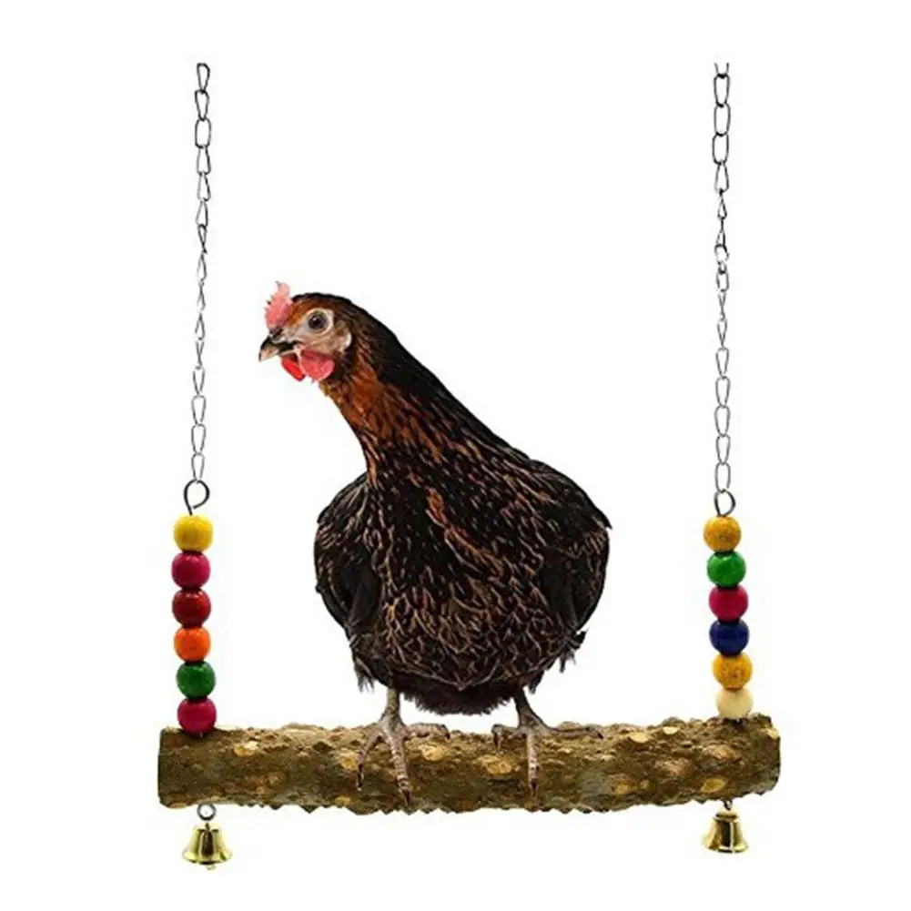 Chicken Swing Toy Natural Wooden Bird Swing Toy Chicken Coop Accessory For Large Bird Parrot Hens Macaw Training Stand Holder