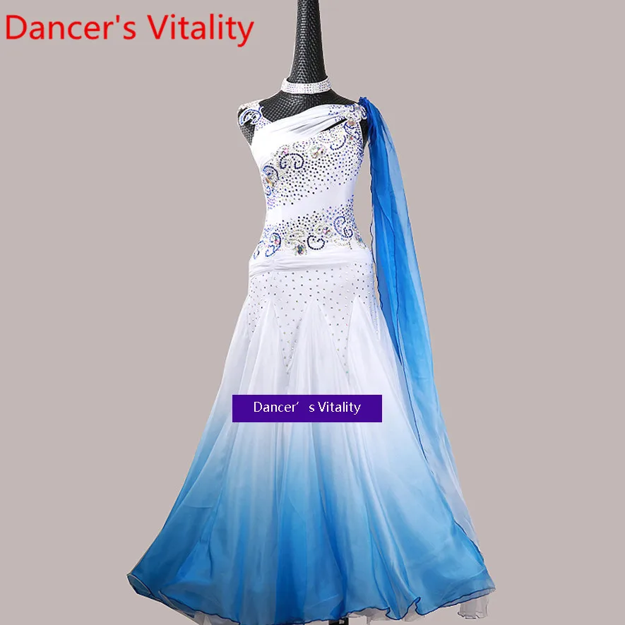 

Women Modern Dance Competition Costume New Slap-up Big Hem Diamond Dress Tango Waltz Ballroom Dancing Performance Stage Wear