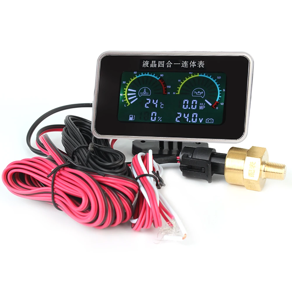 4 In 1 Voltmeter Water Temp Meter LCD Car Digital Oil Pressure Gauge Instrument Panel Car Accessories Digital Display Sensor