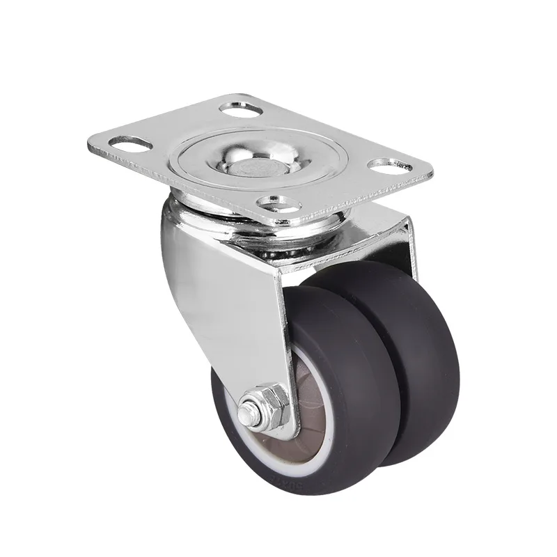 2PC/1.5-inch/2-inch flat-bottomed double wheels, furniture wear-resistant casters, industrial carts, silent universal wheels