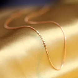 Real 14K Rose Gold Box Chain Necklace for Women Men Bijoux Femme Collares Mujer 45 Cm Necklace 14 K Rose Gold Jewelry Necklaces