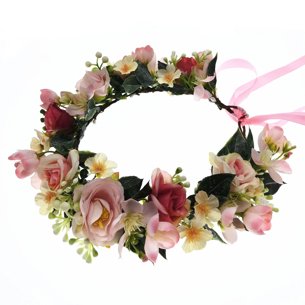 Wholesale Rose Flowers Crown Festival Headband Women Hair Accessories Headdress Bridesmaid Girl Floral Garland Wedding Headwear