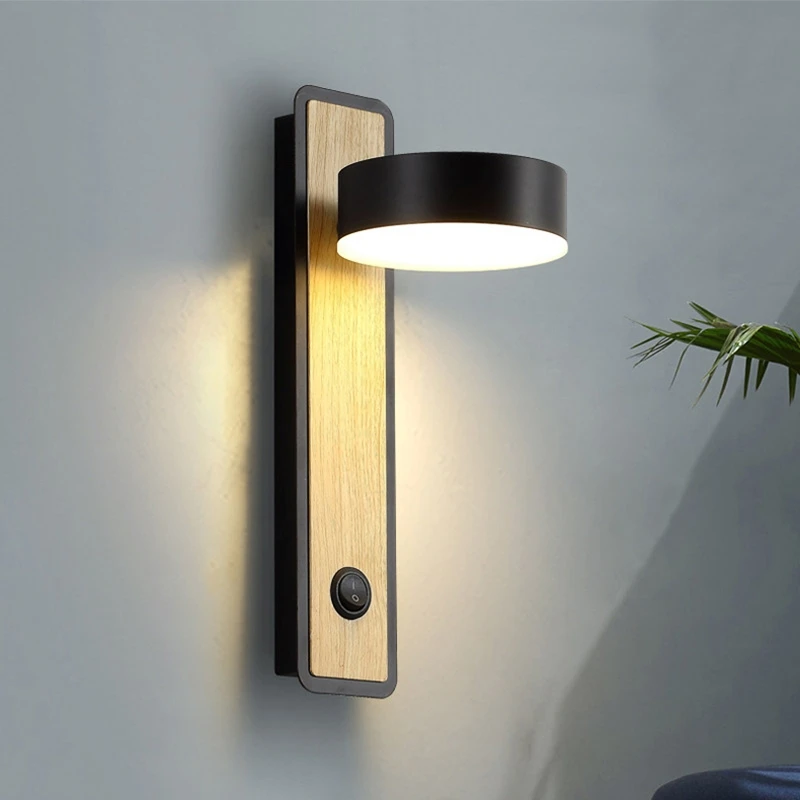 Modern LED Wall Lamp With Switch Rotatable Lampshade Study Reading Wall Sconce Bedside Lamps Bedroom Living Room Indoor Lighting