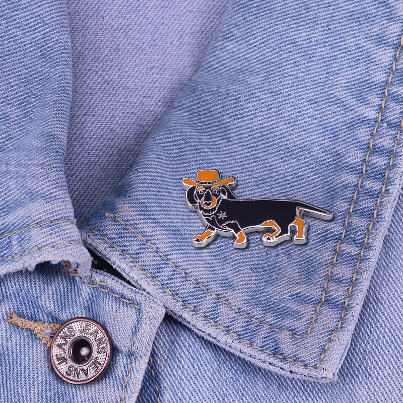 Western wiener Dog Cowboy Dachshund enamel pin sausage dog hound Pet Gift brooch badge