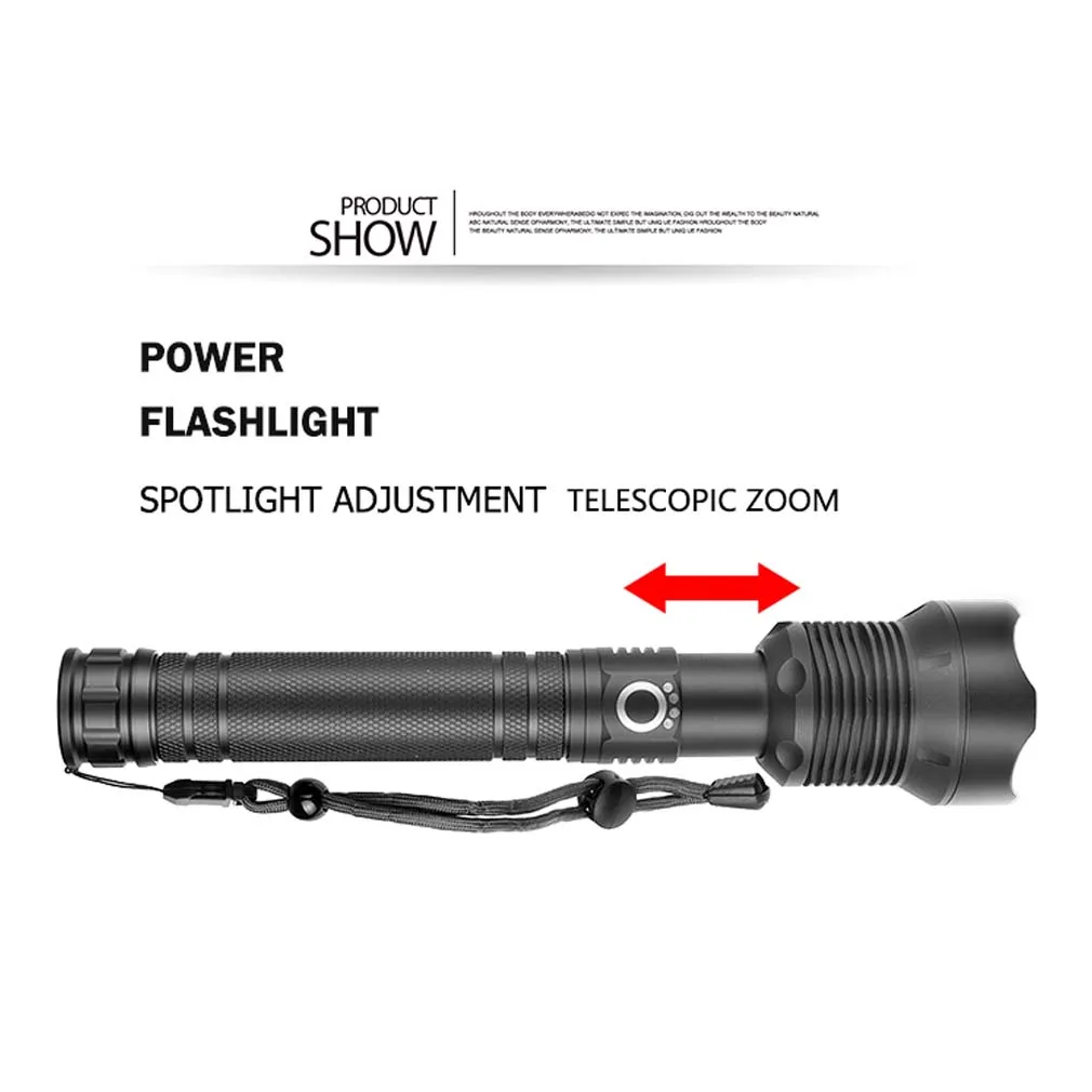 Linterna de alta potencia XHP70 con carga USB, luz LED potente, zoom retráctil, batería 18650 o 26650