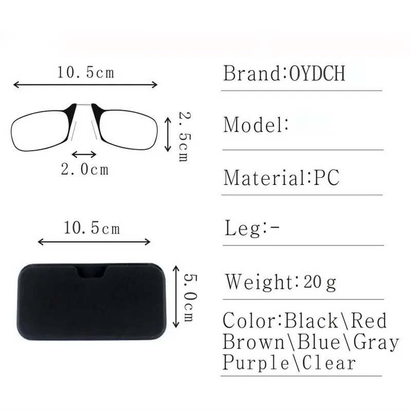 high-grade Legless Clamp nose  reading glasses for both men and women portable sticky phone to send ultra-thin glasses case