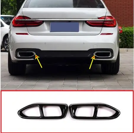 2pcs Glossy Black Steel Car Exhaust Pipe Cover Trim For BMW 7 Series G11 G12 730 740 750li 2016 2017 2018