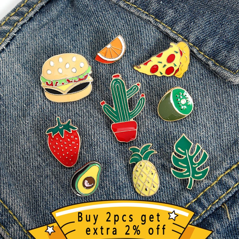 Fashion Rainbow Enamel Lapel Cartoon Pins Fruits Food Mix Brooches Badges Backpack Cute Pins Gifts For Friends Wholesale Jewelry