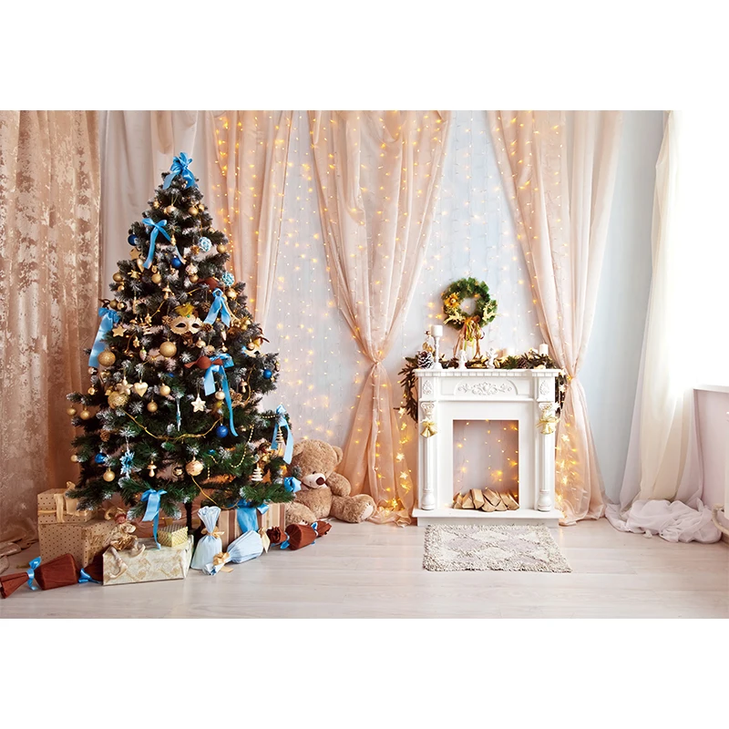 Funnytree Christmas Background New Year Xmas Tree Fireplace Backdrop Winter Decor Photography Baby Show Photo Studio Photophone