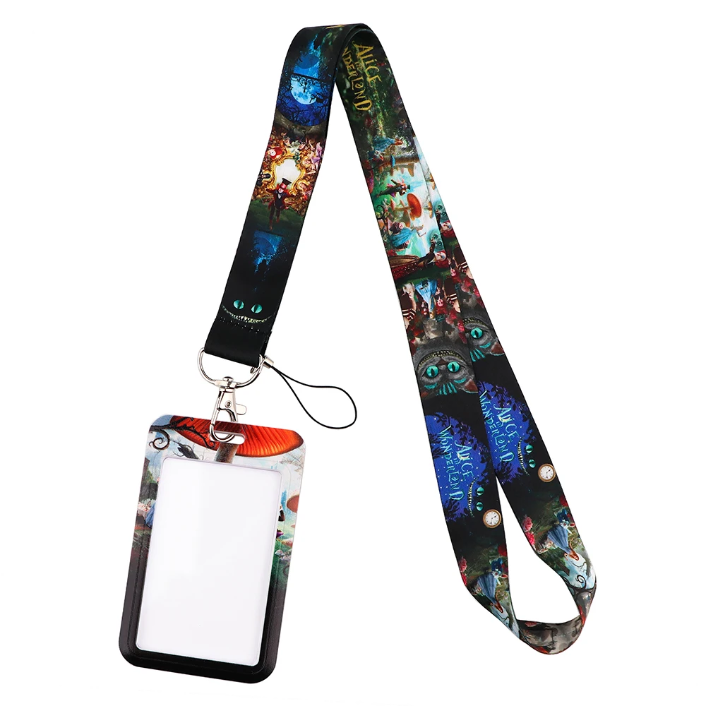 YQ251 3D Alice in Wonderland Lanyard Phone Rope Cat Keychain for Key ID Card Badge Holder Neck Strap Cord Hang Rope Lariat Gift