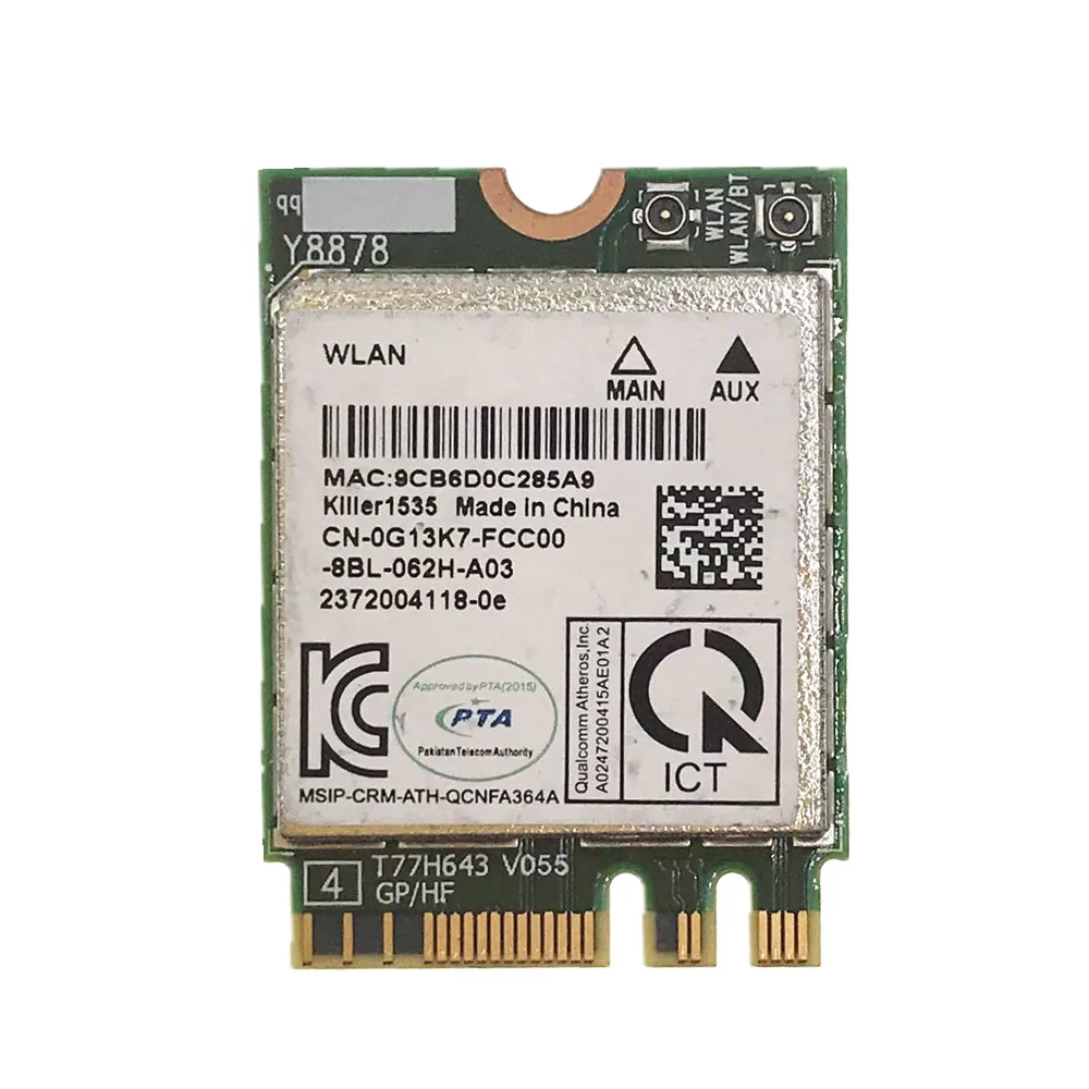 For Killer Wireless-AC 1535 Atheros QCNFA364A NGFF Dual Band 802.11ac M.2 Wireless Card + Bluetooth-compatible 4.1