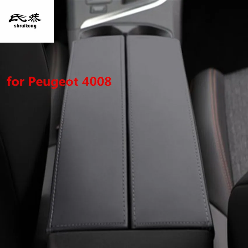 1set Car sticker for 2016-2018 Peugeot 4008 5008 Microfiber Leather car accessories armrest box protection cover