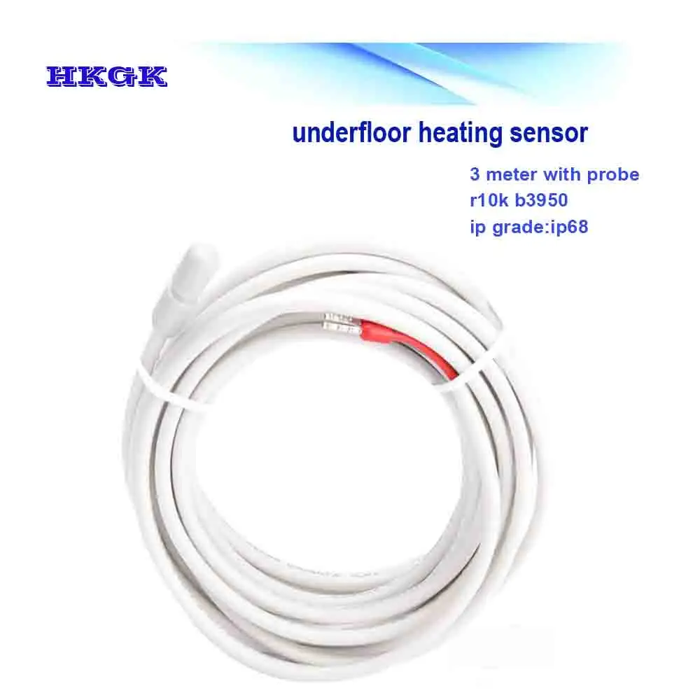 Electrothermal underfloor heating thermostat sensing probe, 3 m long with protective thermoplastic rubber housing