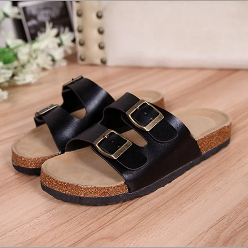 Men Women Comfortable Sparrow Birken Sandals Couple Style Cork Slippers in Black & White