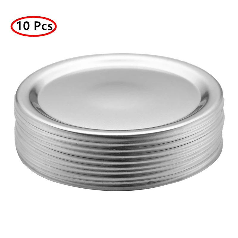 

10 Regular Mouth Mason Jars Split-Type Lids Leak Proof Non Splash Sealing Caps Stainless Steel Metal Drinking Jar Canning Covers