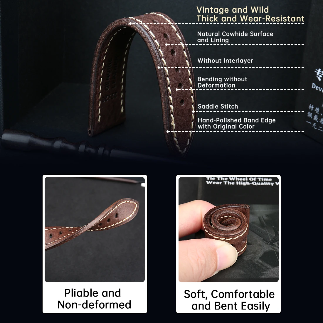 Retro Genuine Leather Watch Strap 18mm 20mm 22mm 24mm Watchband Black Brown Cowhide Watch Band for Samsung Huawei Belt