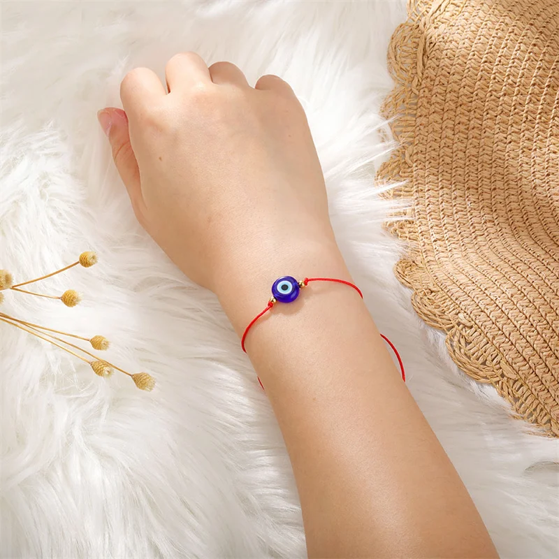 2Pcs Handmade Red Rope String Evil Blue Eye Bracelets Ojo Turco Kabbalah Protection Lucky Amulet Wish Bracelet Jewelry for Women