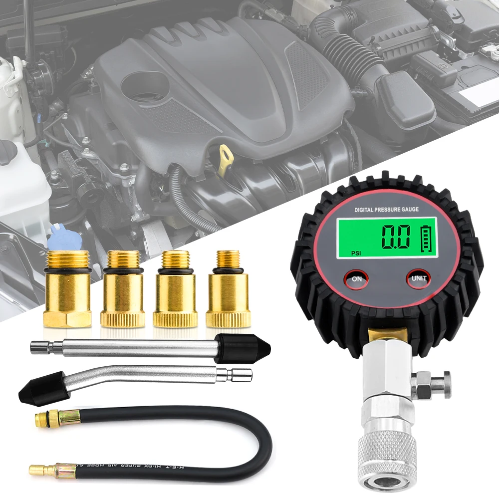 Compression Tester Automotive Digital Compression Gauge 200 PSI for Petrol Engine Cylinder Compression Tester Kit with Adapter