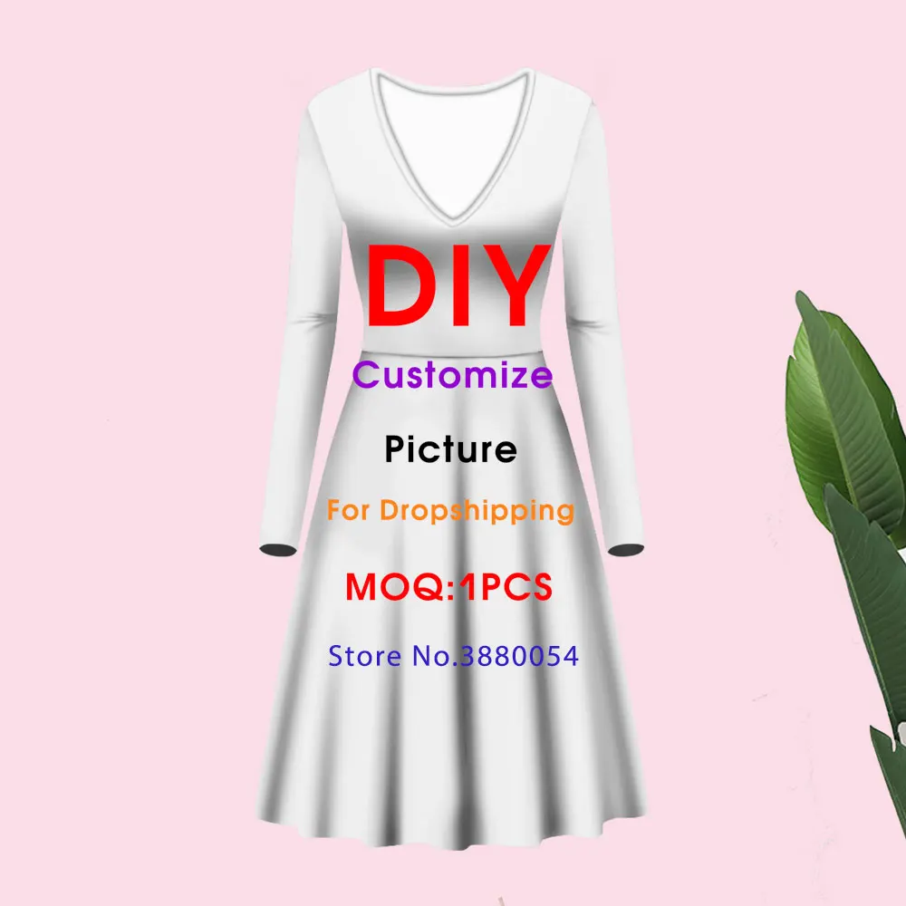 Noisydesigns Customize Image Trend Sexy Woman 2022 Dress Office V-neck Vestidos Ladies Summer Beach Party Cloth 4XL Dropshipping