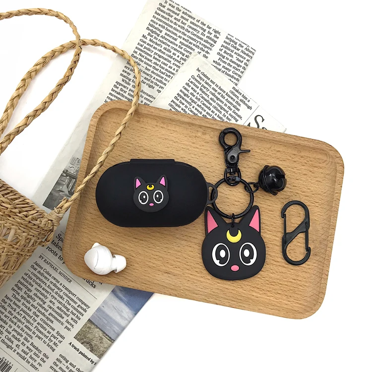 Cartoon Silicone Cover for Samsung Galaxy Buds / Buds+ Case Wireless Bluetooth Earphone Cover Cute Cat Keyring Pendant