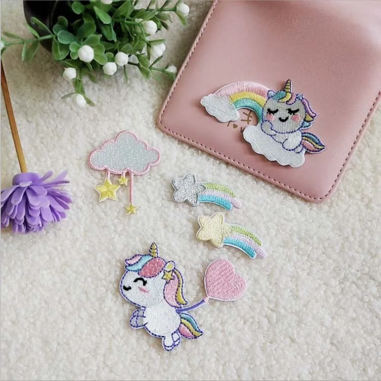 According to embroidery embroidery cloth stickers new cartoon self-adhesive rainbow pony cloud meteor bag clothes