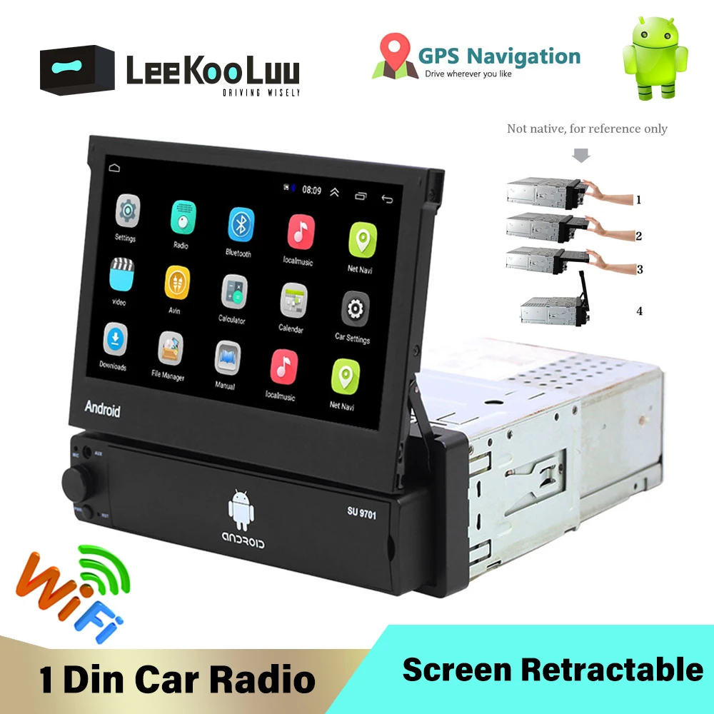 

LeeKooLuu 1 Din Android Car Radio 7 Inch Retractable Touch Screen 1Din Autoradio GPS WIFI Mirrror link Car Multimedia Player