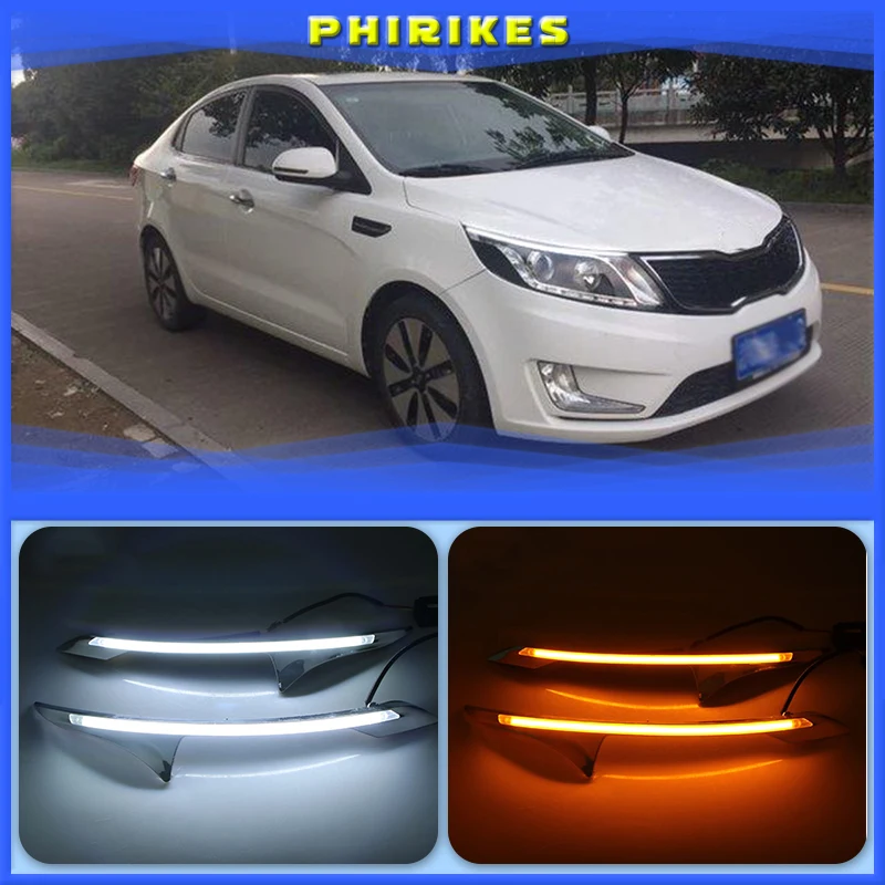 

DRL Для KIA RIO K2 2012 2013 2014 желтый сигнал поворота Стайлинг автомобиля 12 В светодиодный ные дневные ходовые огни дальнего света с отверстием для противотуманной фары