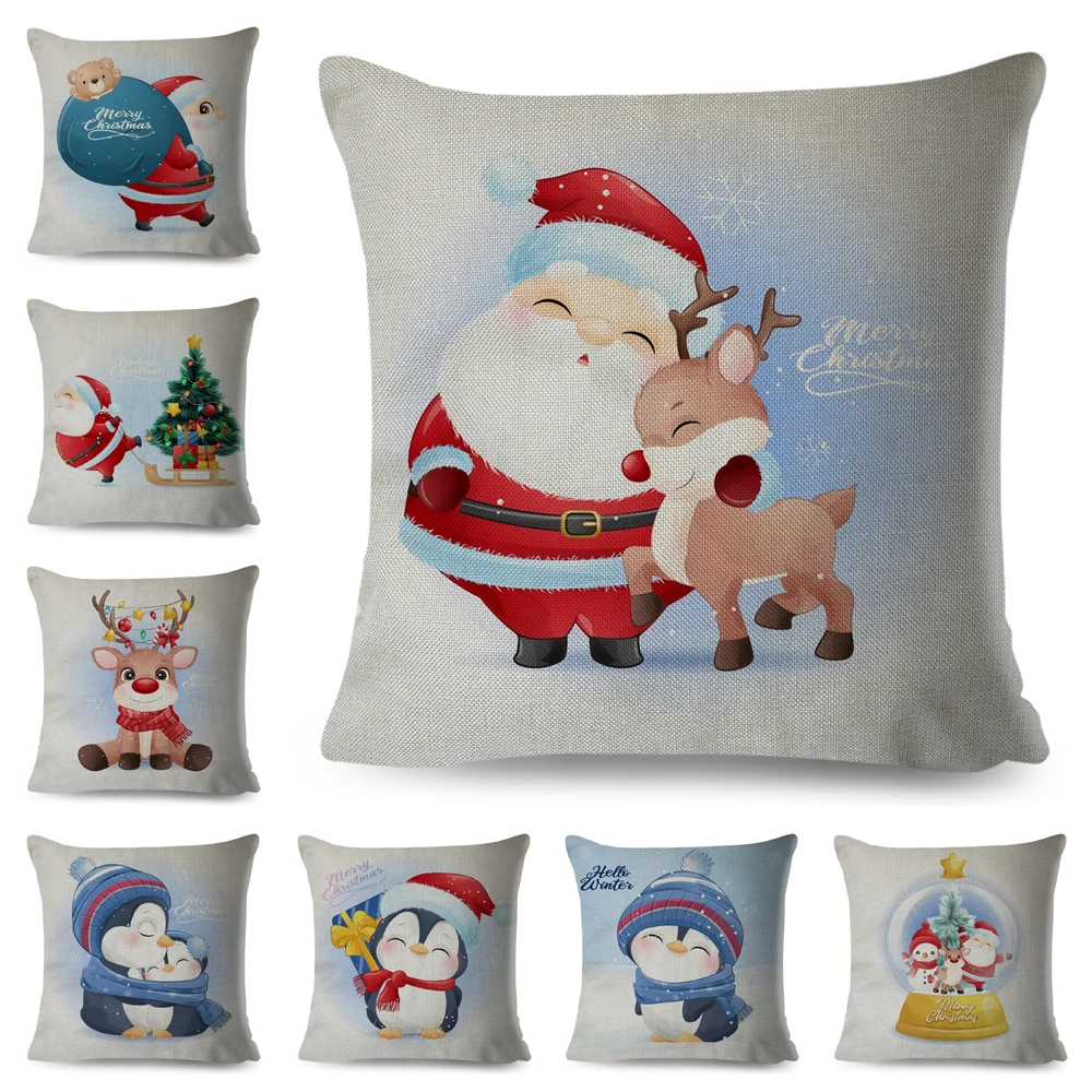 Kerstman Kussensloop Decor Vrolijk Kerst Pinguïn Herten Kussenhoes Polyester Kussensloop Voor Thuis Sofa Kinderen Kamer