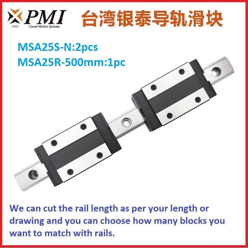 100% brand new original genuine PMI brand linear guide 2pcs MSA25S-N block match with 1pc 500mm length rail