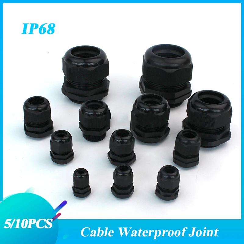 1/2/5/10pcs Waterproof Cable Gland  PG7-PG36  White/Black  Connector Joint Cable Entry IP68 Nylon Plastic