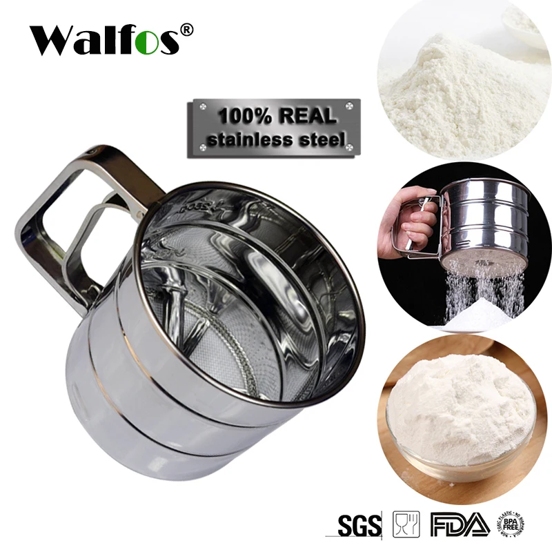 

WALFOS Stainless Steel Flour Sieve Cup Strainer Icing Sugar Mesh Sifter Filter Powder Shaker Kitchen Gadget Pastry Baking Tools