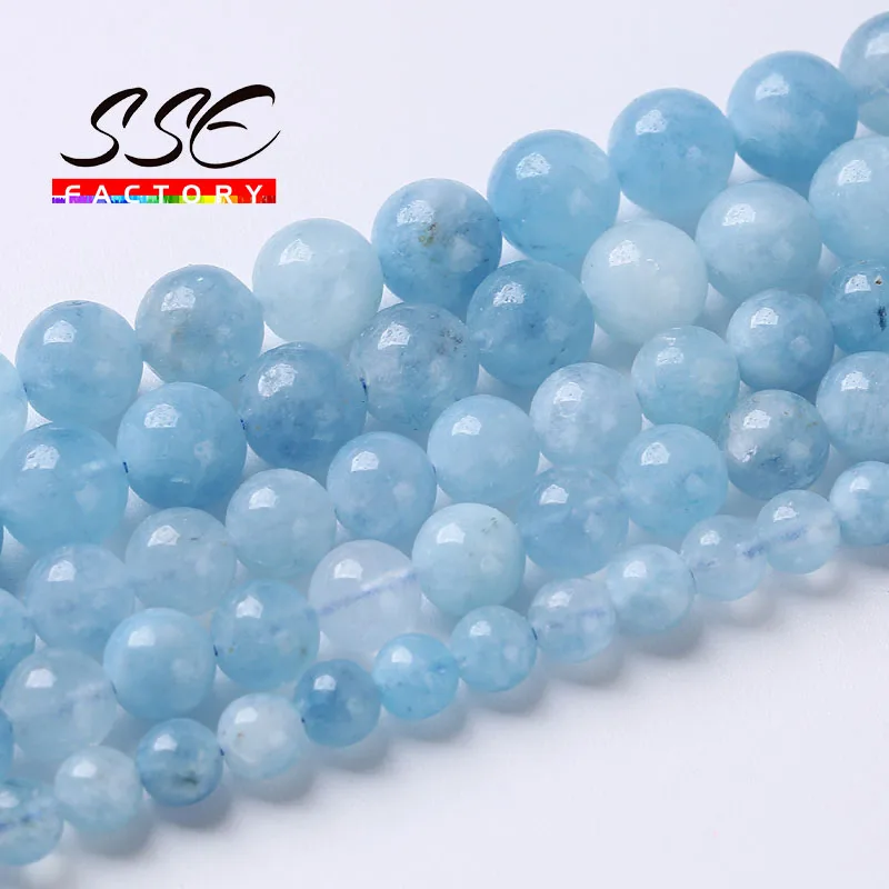 

Blue Aquamarines Jades Beads Natural Round Loose Spacer Stone Beads For Jewelry Making DIY Bracelet Accessories 6 8 10 12mm 15"