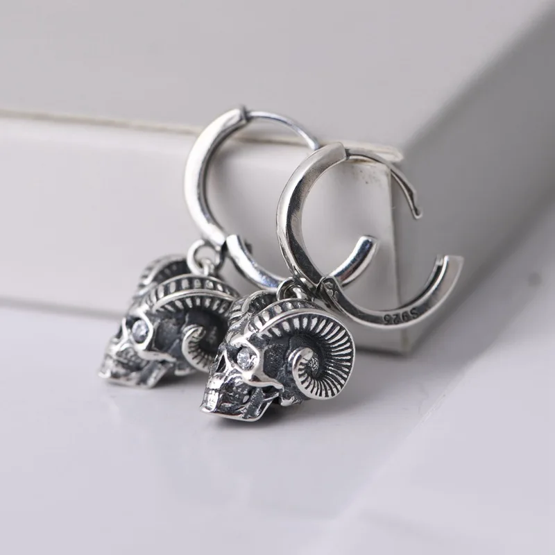 Personality Satan Sheep's Skull Dangle Earrings for Motorcycle Party Men Women's Devil Earrings Retro Hip Hop Jewelry Gifts